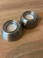 2 RVS Waxinelichthouders - Stijlvol & Tijdloos, Ophalen of Verzenden, Zo goed als nieuw, Metaal, Grijs
