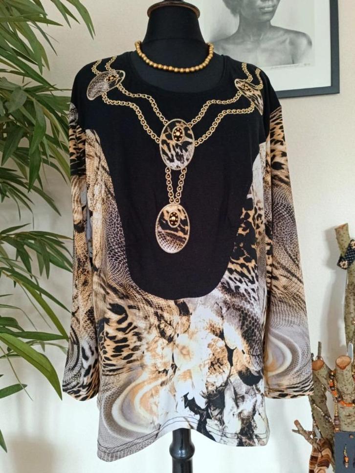 trui meerkleurig zwart goud maat 4XL / 48 / 20 Miss Rosa, Kleding | Dames, Truien en Vesten, Zo goed als nieuw, Maat 46/48 (XL) of groter