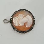 Antiek Zilveren Camee Hanger met Markasiet rond 15 mm., Ophalen of Verzenden, Zilver