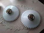 2 Franse lampenkapjes met schulprand van opaline glas, Antiek en Kunst, Ophalen of Verzenden