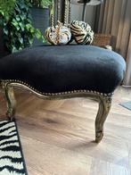 Footstool poef bankje zwart goud brocante queen ann, Ophalen
