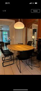 Zwarte (design) leren eettafelstoelen gispen arrben, Huis en Inrichting, Stoelen, Ophalen