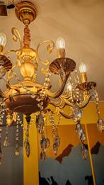 Luxe gouden kroonluchter met kristallen – warm LED, topstaat, Ophalen