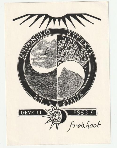 Loodsnede graficus Fred Koot nieuwjaarswens 1953 lichte vouw, Antiek en Kunst, Kunst | Etsen en Gravures, Verzenden