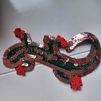 Vintage applicatie salamander, goud, groen,rood  ,pailletten, Ophalen of Verzenden