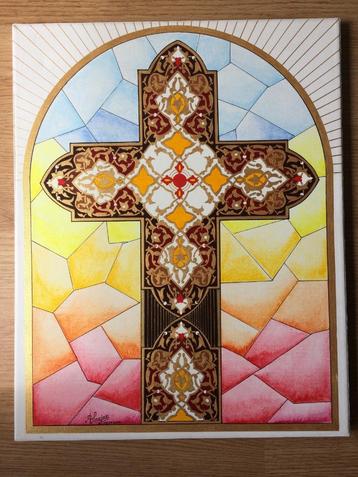 Kruis schilderij op doek/canvas (2007) gesigneerd "Alnajar" beschikbaar voor biedingen