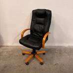 Directie Bureaustoel - Zwart Leder met Houten Accenten, Huis en Inrichting, Bureaustoelen, Ophalen, Gebruikt, Zwart, Bureaustoel