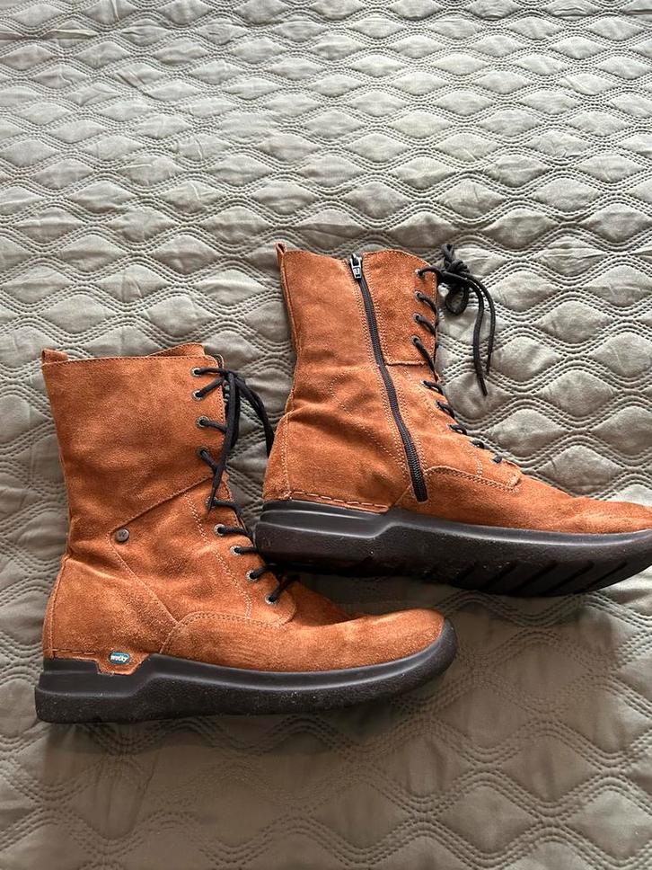 Wolky Zigzag Laarsjes maat 40 Cognac Nubuck -, Kleding | Dames, Schoenen, Zo goed als nieuw, Lage of Enkellaarzen, Bruin, Ophalen of Verzenden
