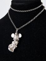 Grote zilveren Mickey Mouse hanger met lange ketting, Ophalen of Verzenden, Zo goed als nieuw, Zilver, Zilver