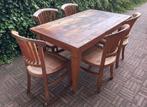 degelijke eettafel + stoelen, Huis en Inrichting, Tafels | Eettafels, Ophalen, Gebruikt, Koloniaal, 50 tot 100 cm