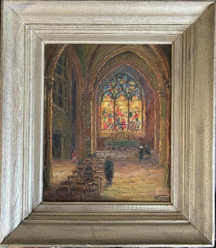 Victor Louis Cuguen - Kerkinterieur schilderij, Antiek en Kunst, Kunst | Schilderijen | Klassiek, Ophalen