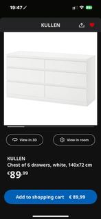 Dresser.  White.  6 drawer Kullen, Huis en Inrichting, Kasten | Ladekasten, Ophalen, 25 tot 50 cm, Overige materialen, Minder dan 100 cm