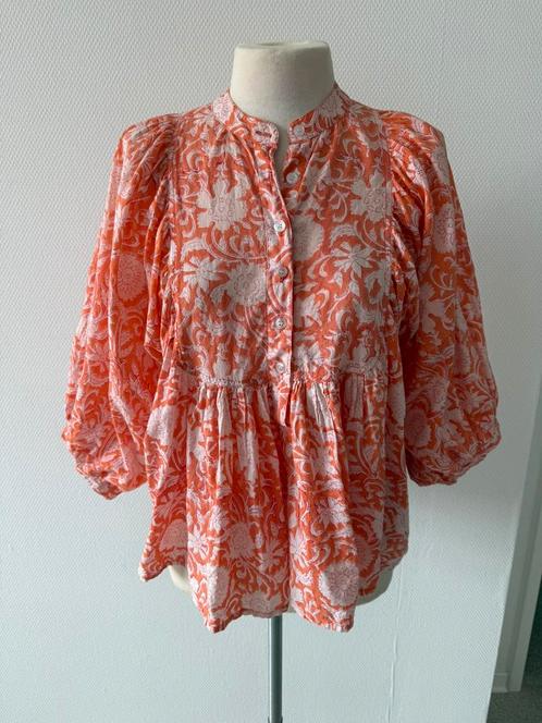 Koraal oranje pragt blouse blockprint, Kleding | Dames, Blouses en Tunieken, Zo goed als nieuw, Maat 38/40 (M), Oranje, Ophalen of Verzenden