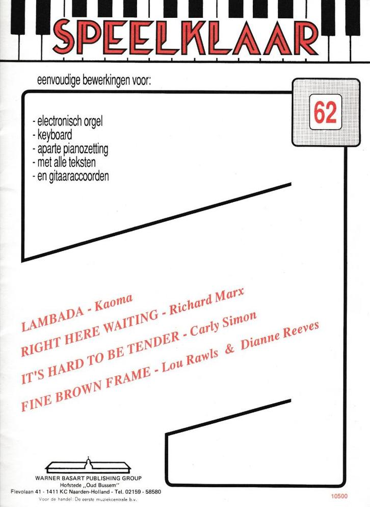 SPEELKLAAR 62, Muziek en Instrumenten, Bladmuziek, Gebruikt, Artiest of Componist, Populair, Orgel, Ophalen of Verzenden