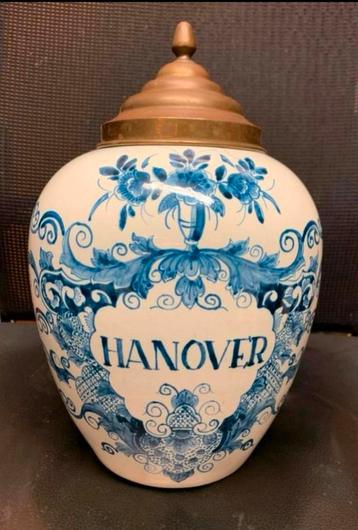 Antieke Delft blauwe grote Hanover tabakpot 30 cm. beschikbaar voor biedingen