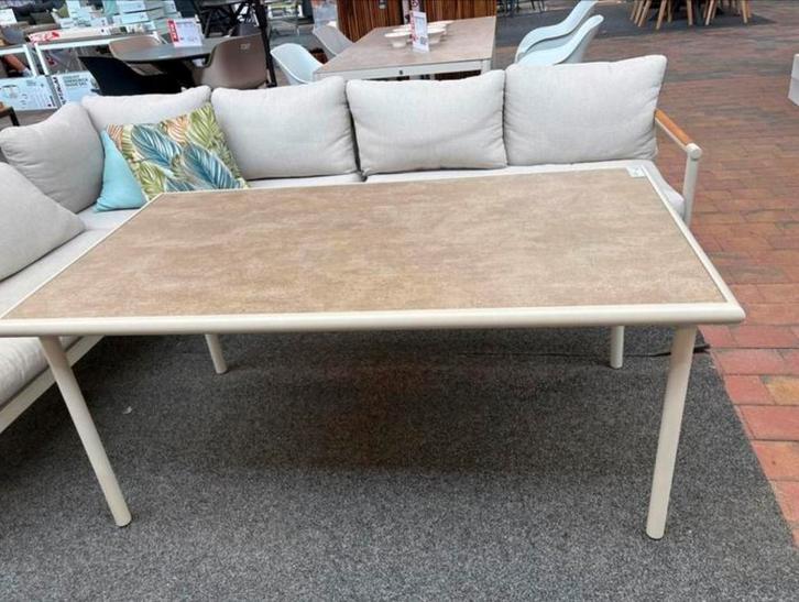 Nieuwe dinertafel loungeset, beige geharde glasplaat, Tuin en Terras, Tuintafels, Nieuw, Rechthoekig, Metaal, Ophalen