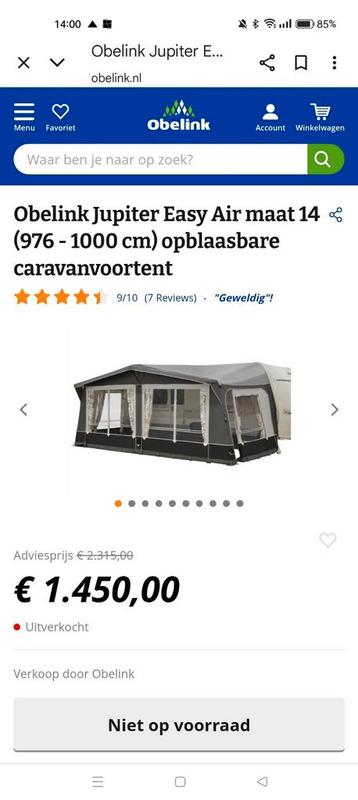 Opblaasbare voortent Obelink voor een hobby 540 beschikbaar voor biedingen
