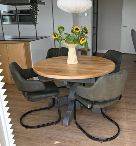 4 stuks Eetkamerstoel Otta Legergroen Microvezel Label51, Huis en Inrichting, Stoelen, Zo goed als nieuw, Vier, Overige materialen