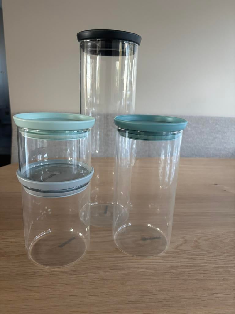 Brabantia Stapelbare voorraadpot set glas 4, Huis en Inrichting, Keuken | Keukenbenodigdheden, Nieuw, Ophalen