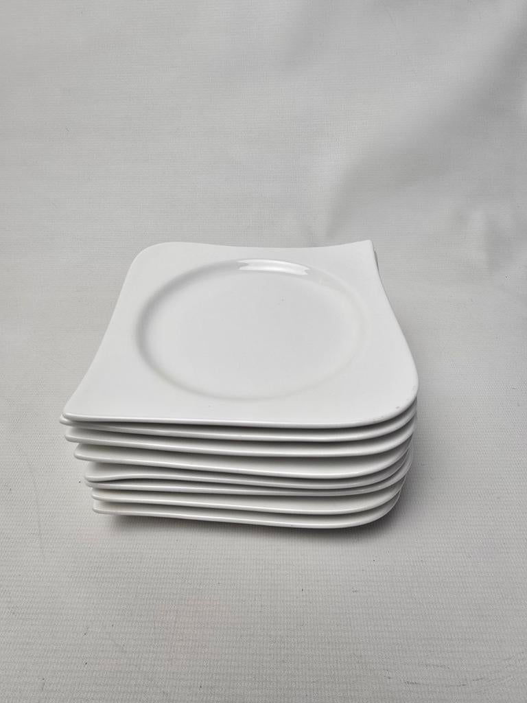 # Set van 8 witte gebaksbordjes - Sam & Squito, Gebruikt, Ophalen of Verzenden, Bord(en), Effen