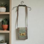 Vintage Tas Universele Maat Groen Beige Suède Leer, Verzenden, Vintage, Zo goed als nieuw, Handtas
