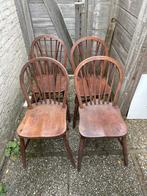 4 Antieke Windsor Stoelen, 19e Eeuw, Ophalen, Gebruikt, Bruin, Vier