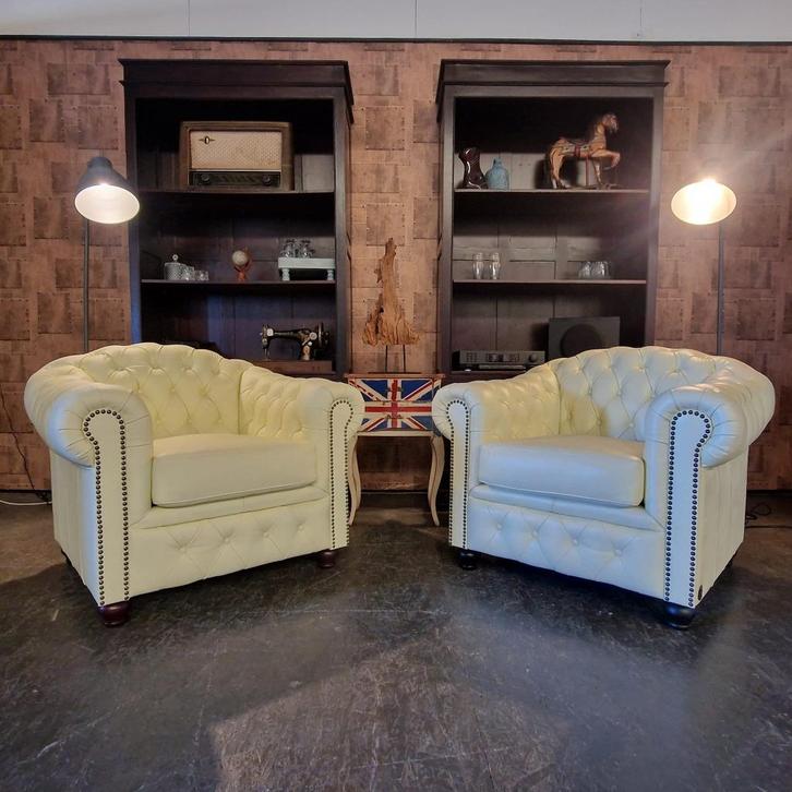 Chesterfield Melbourne set 1+1zits - Crème white, Antiek en Kunst, Antiek | Meubels | Stoelen en Banken, Ophalen