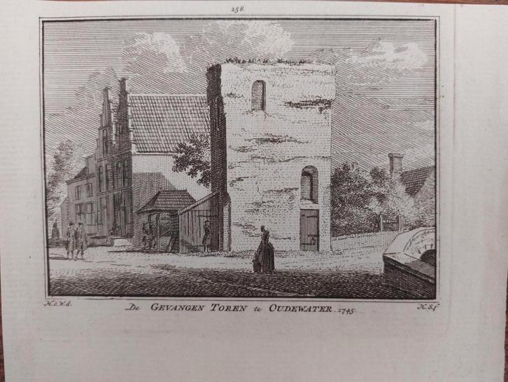 258 / De Gevangen poort te Pudewater H. Spilman 18e eeuw, Antiek en Kunst, Kunst | Etsen en Gravures, Ophalen of Verzenden