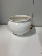 Grote Witte aardewerk bloempot met gouden accenten, Tuin en Terras, Bloempotten, Ophalen, Rond, Binnen, Zo goed als nieuw