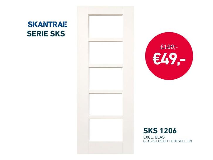 Binnendeur - Skantrae - Massieve paneeldeuren - LEEGVERKOOP!, Doe-het-zelf en Verbouw, Deuren en Horren, Nieuw, Binnendeur, Glas