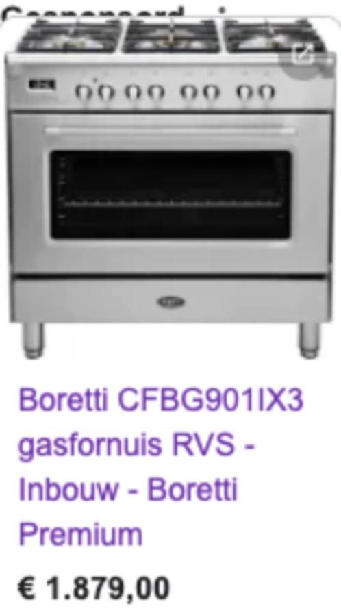 Boretti 6 pits gas RVS incl. achterplaat en RVS afzuigkap, Witgoed en Apparatuur, Fornuizen, Gebruikt, Tussenbouw, Gas, 5 kookzones of meer