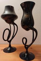 2 Vintage zwarte Macora Krosno glazen, Antiek en Kunst, Ophalen of Verzenden, Glas