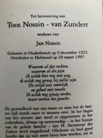 van Zundert x Nossin 1922 Oudenbosch 1997 Helmond, Verzamelen, Bidprentjes en Rouwkaarten, Ophalen of Verzenden, Bidprentje