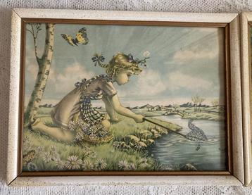 Brocante oud schilderijtje - prentje - afbeelding beschikbaar voor biedingen