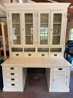 Klassieke houten kast met glazen deuren gebroken wit, solide, Huis en Inrichting, Kasten | Buffetkasten, Ophalen, 75 cm of meer