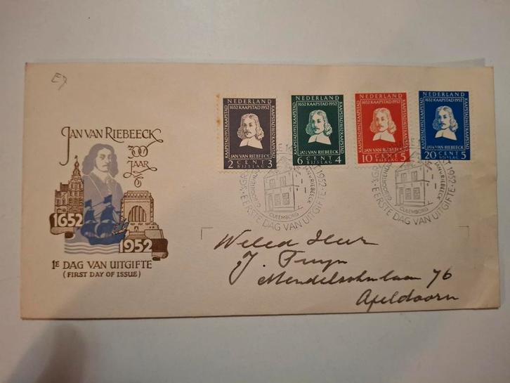 Jan van Riebeeck 1952 Eerste Dag Envelop FDC.nr. 7 Nederland, Postzegels en Munten, Postzegels | Eerstedagenveloppen, Nederland