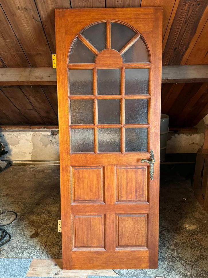 Hardhouten binnendeur met glas-inzet – 201,5 x 78 cm, Doe-het-zelf en Verbouw, Deuren en Horren, Zo goed als nieuw, Binnendeur
