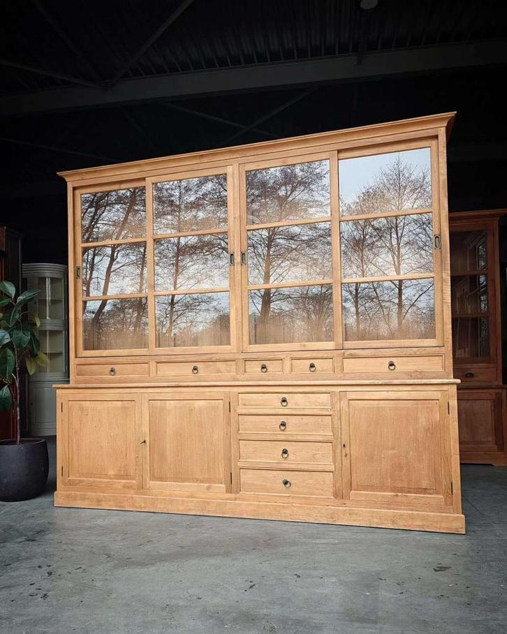 Antieke teakhouten winkelkast | Winkelvitrine Xxl #2631, Huis en Inrichting, Kasten | Buffetkasten, Gebruikt, 200 cm of meer, 200 cm of meer