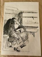 Aat Veldhoen, rotaprint 1964, ' Nonnen in de trein ', Ophalen of Verzenden