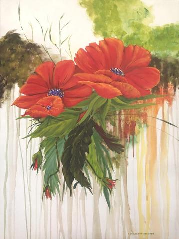 Origineel Schilderij – Handgeschilderde Bloemenpracht beschikbaar voor biedingen