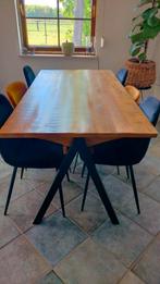 Mangohouten eettafel met stalen poten, Huis en Inrichting, Ophalen, 50 tot 100 cm, Zo goed als nieuw, 150 tot 200 cm