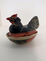 Folk art houten eiermandje / opbergpot in vorm van kip, Ophalen of Verzenden, Dier