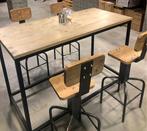 Stalen/houten statafel met barkrukken, Huis en Inrichting, Ophalen of Verzenden, Gebruikt