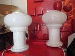 set tafellampen wit glas 30 cm space age design retro jaren, Huis en Inrichting, Lampen | Tafellampen, Gebruikt, Glas, Minder dan 50 cm