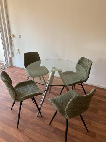 4x eetkamer stoel groene stof beschikbaar voor biedingen
