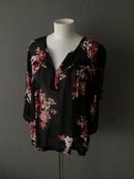 Zwarte blouse met bloemenprint L 44 als nieuw kerst, Ophalen of Verzenden, Zo goed als nieuw, Maat 38/40 (M), Zwart