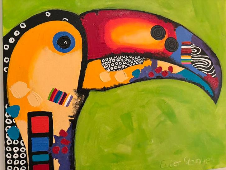 Schikderij toekan Ester Steintjes, Antiek en Kunst, Kunst | Schilderijen | Modern, Ophalen of Verzenden