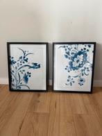 Twee zwarte lijsten met blauw/witte print, Minder dan 50 cm, 50 tot 75 cm, Ophalen of Verzenden, Zo goed als nieuw