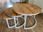 Salontafel mangohout set van 3 wit, Huis en Inrichting, Ophalen, 50 tot 100 cm, Rond, Zo goed als nieuw