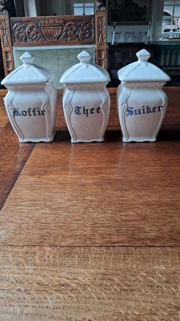 Aardewerk Voorraadpotten Koffie, Thee, Suiker. beschikbaar voor biedingen